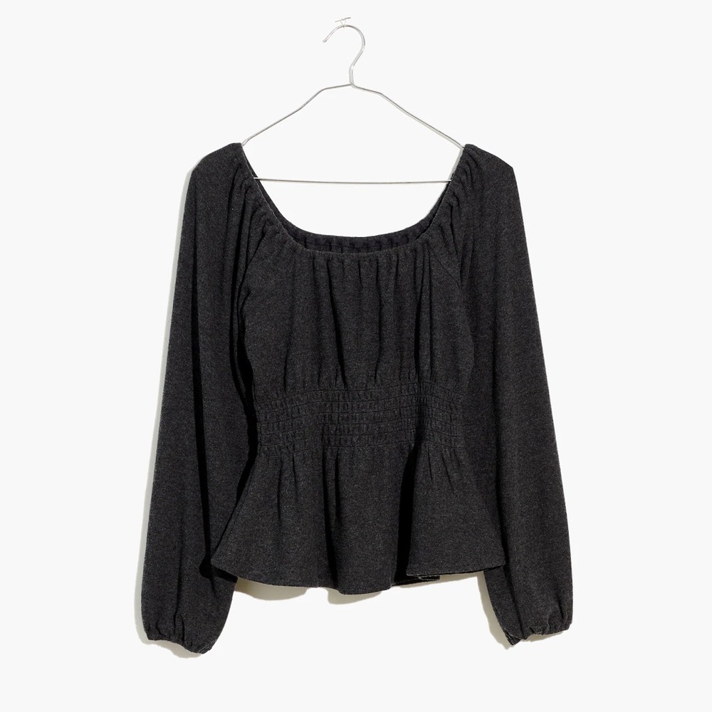 Madewell Plush Ribbed Square-neck Smocked Top